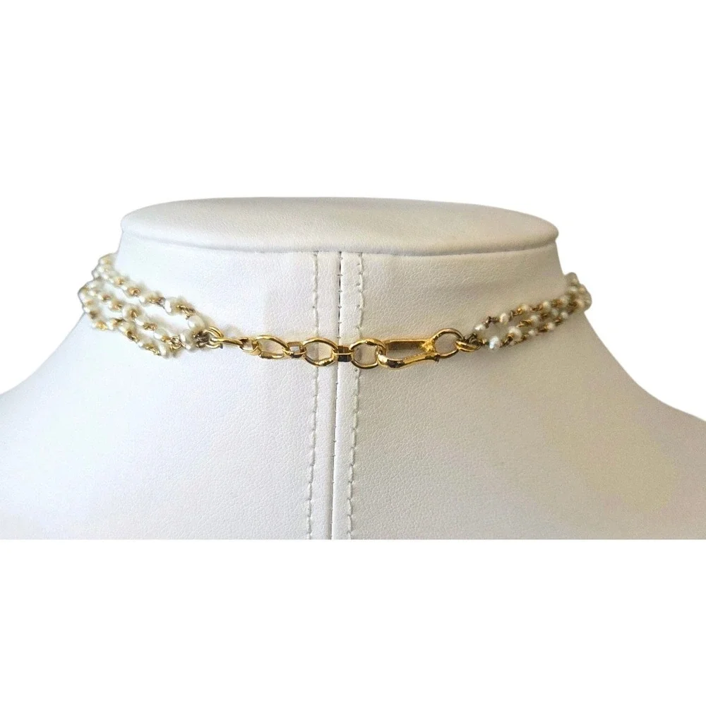 Vintage Indian Bollywood Gold Tone Kundan Choker Necklace Brass Faux Pearl